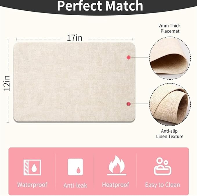 Nordic Style Western Placemat Double Layer Irregular Oil-Proof Heat Insulation Pad Hotel Leather PU Dinner Table Mat(Vin Dark Grey,44x30cm 4pcs)