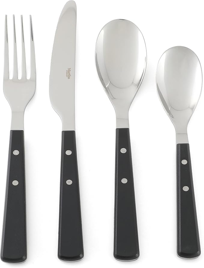 Martha Stewart Watercliffe 16 pc Flatware Set Stainless Steel w/ABS Handle - Black