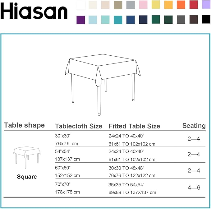 Hiasan Light Yellow Square Tablecloth - Waterproof and Spillproof Restaurant Washable Polyester Table Cloth for Dining Room, 54 x 54 Inch