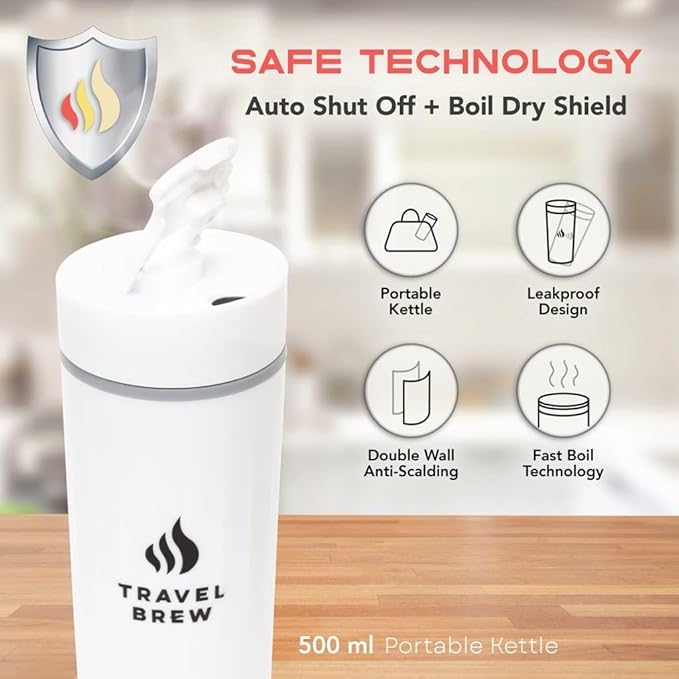 Portable Travel Kettle with Tea Infuser- Mini Electric Kettle with 4 Temperature Settings, with Auto Shut-Off & Boil Dry Protection (White)