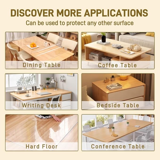 36"X54"Crystal PVC Table Cover Protector, Waterproof PVC Tablecloth, 1.5MM Thickened Rectangle Mat for Dinning, Desk, Coffee Table, Workbench, Dresser, TV-Stand, Counter