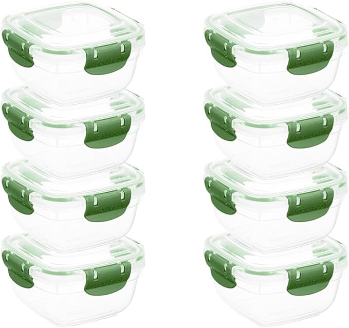 Superio Plastic Food Storage Containers with Airtight Lids, 8 Pack- 16 Oz, BPA Free, Leakproof, Stackable, Microwave, Dishwasher, Freezer Safe, Green
