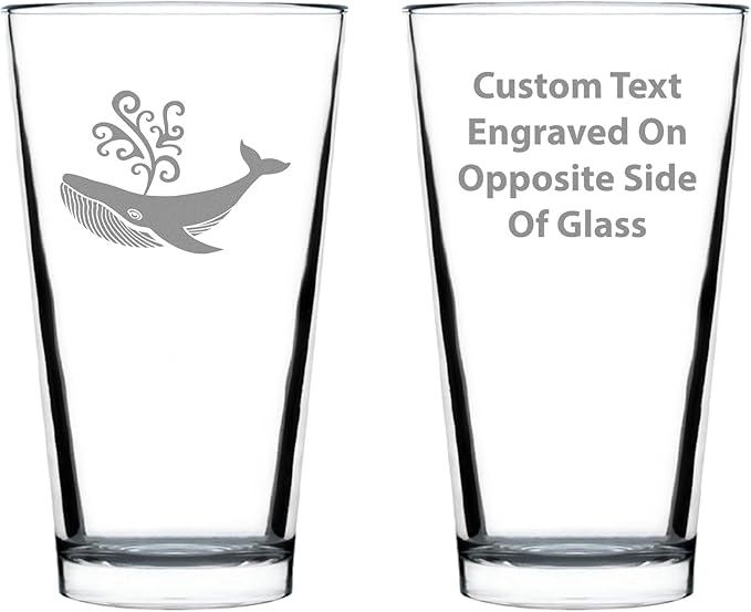 Custom Whale Pint Glass for Beer - Beach Themed Decor and Gifts for Whale Lovers - 16 Oz Glasses