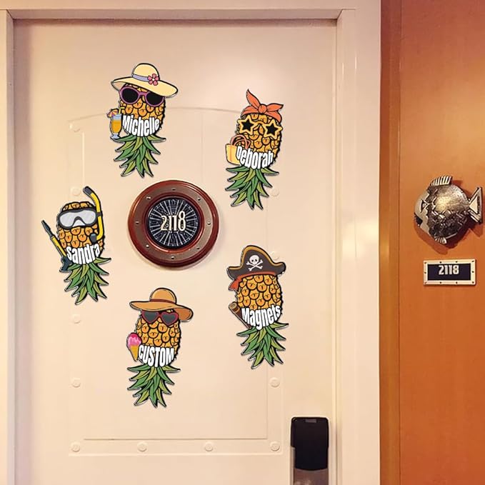 Custom Upside Down Pineapple Cruise Door Magnets Stickers Decals Magnetic Reusable Cruiser Ship Magnet for Doors Car Fridge Refrigerator Birthday Kitchen Decor