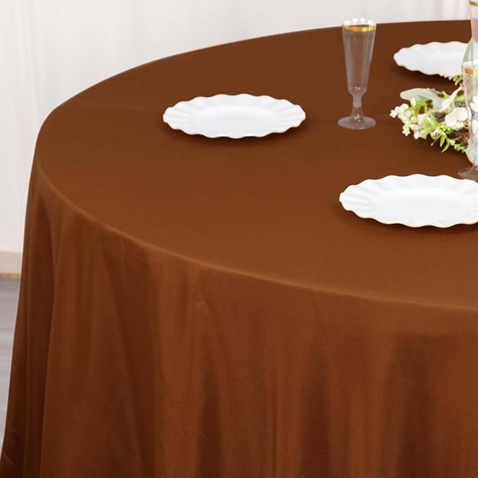 Efavormart Round Tablecloth, 108 Inch Stain & Wrinkle Resistant Washable Table Cloth, Decorative Polyester Fabric Table Cover for Banquet, Wedding, Dining- Brown