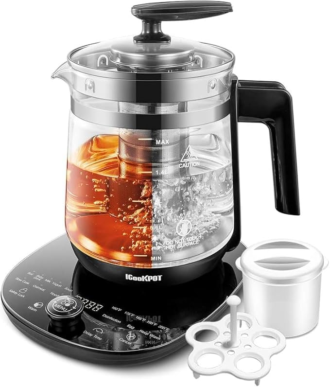 800w Electric Kettle, 2L Borosilicate Glass tea kettle, Hot water kettle electric for Coffee or Tea, BPA Free, Auto Shut-Off, Stainless Steel, Fast Boil