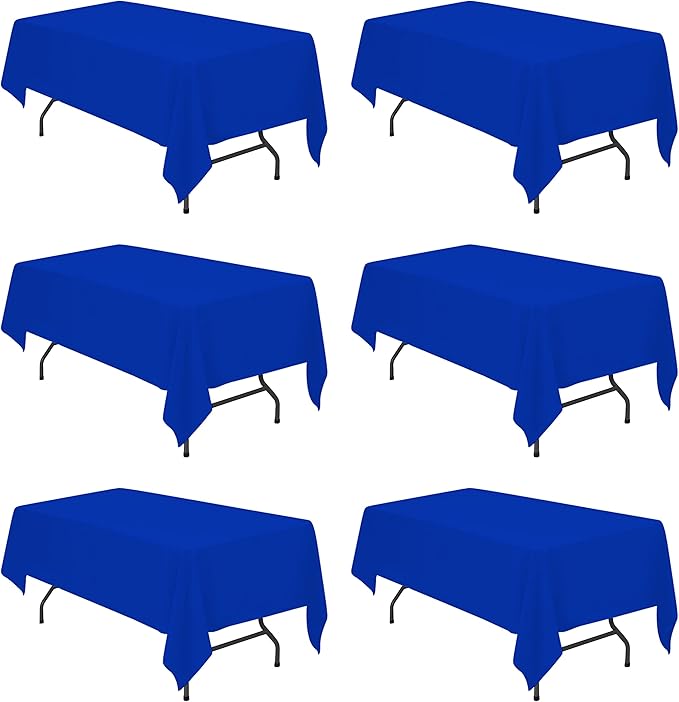 BRILLMAX 6 Pack Royal Blue Tablecloths 60 x 102 Inch for 6ft Rectangle Tables - 150 GSM Polyester Fabric, 15" Standard Drop, Water, Stain & Wrinkle Resistant Cloth Cover for Wedding Dining Buffet