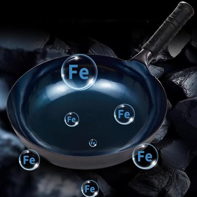 iron wok with lid,12.6 inch woks & stir-fry pans nonstick,chinese traditional pans for open fire,large cookwares,cooking,bbq,grill,camping,blue pre-seasoned round bottom wok (32cm)