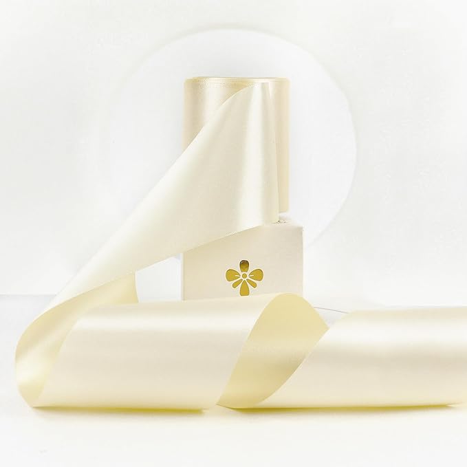 MEEDEE Ivory Satin 3 Inch Ribbon Lux Double Faced Satin Ribbon Wide by 10 Yards Cream Ribbons Ivory Ribbons for Christmas Tree Decoration, Weddings, Flower Bouquet, Bow Making