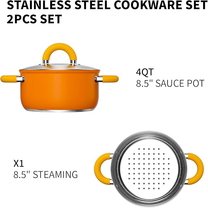 4 Quart Vegetable Steamer, Oranger Steamer for Cooking with Lid and Steaming Bucket, Gift for Housewarming Kitchen Decor, Dishwasher Safe