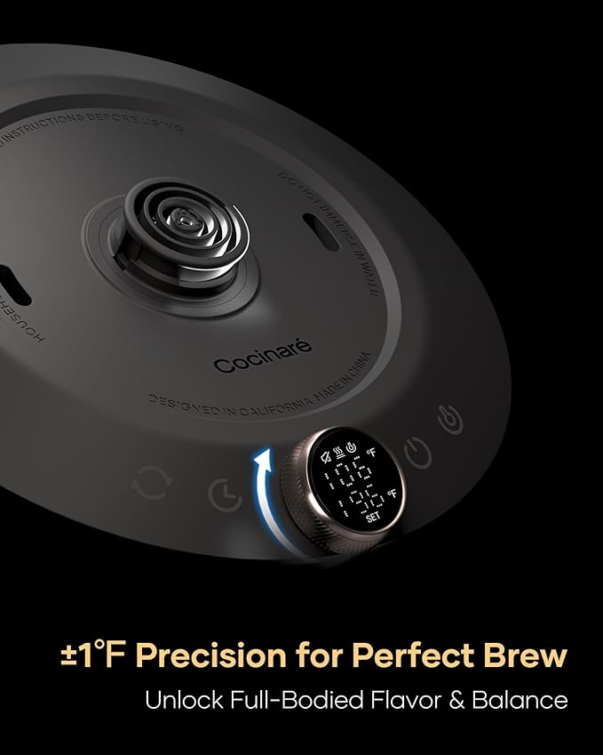 Cocinare FLOW M9 Electric Gooseneck Kettle, ±1℉ Temperature Control for Pour-over Coffee & Tea, Stainless Steel Interior, Quick Heating for Boiling Water (Blossom)