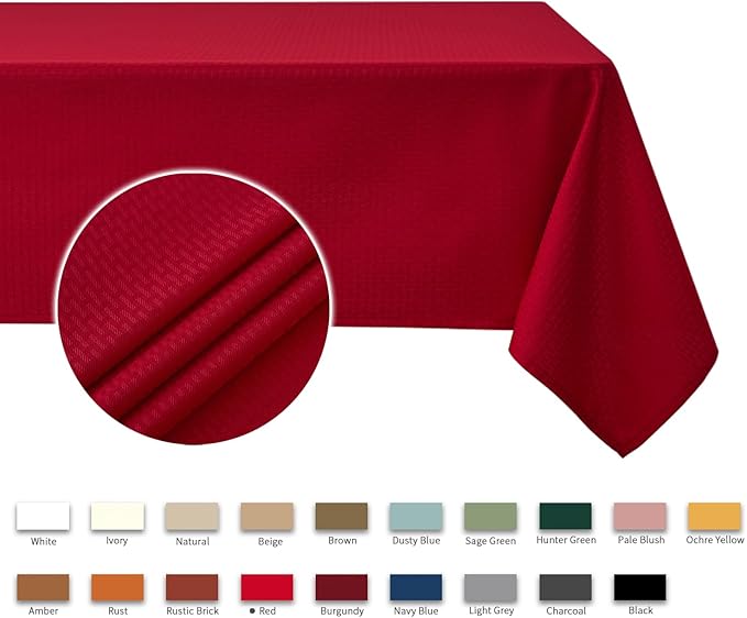 maxmill Square Tablecloth Waterproof Spillproof Wrinkle Resistant Soft Weaved Texture Design Christmas Table Cloth for Dinner, Dining Room Party, Indoor Outdoor Use, 60 x 60 Inch, Red