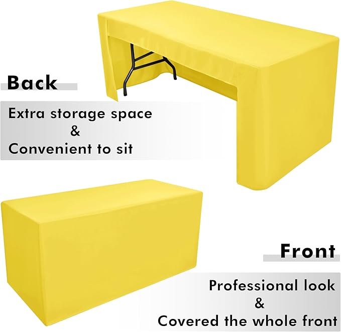 Nasitos 2 Pack Yellow Tablecloth Rectangle Fitted for 4 Foot-Open Back Tablecloth Fabric Washable and Wrinkle Resistant Table Cover for Trade Show, Parties, Banquet, Buffet, Baby Shower