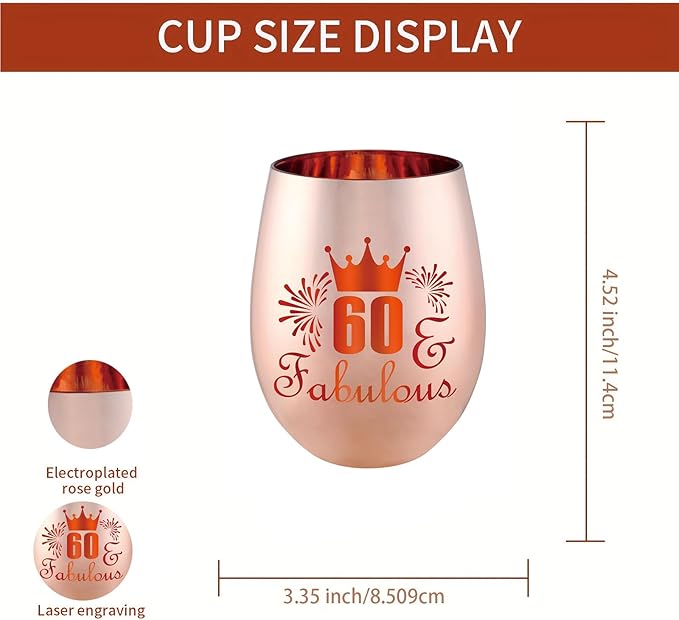 60 and Fabulous Wine Glass Gift- 60th Birthday Gifts for Women - 60 Year Old Birthday Decorations