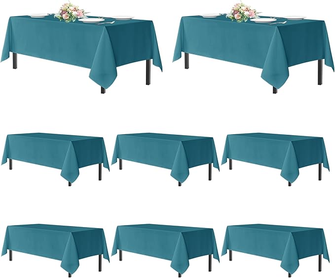 sancua Teal Tablecloths for 8 Foot Rectangle Tables, 8 Pack - Washable Polyester Fabric Table Cloth for Wedding Party, Birthday, Banquet Reception, 60x120 Inch
