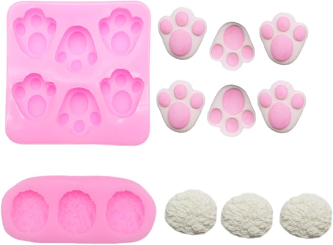 Bunny Paw and Tail Silicone Molds Bundle - Create Adorable Cake Balls, Cookie Decorations, and Cupcake Toppers with Ease (6 cavities paws 3 cavities tails Molds)