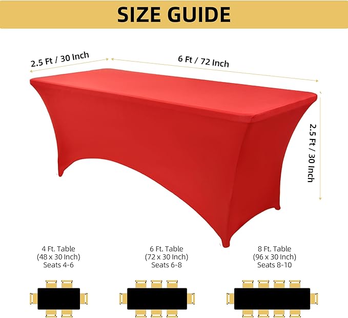2-Pack 6ft Red Spandex Table Covers for Rectangle Standard Folding Tables - Wrinkle Resistant Stretch Tablecloths - Ultimate Fitted Table Protector for Parties, Trade Shows, Banquet