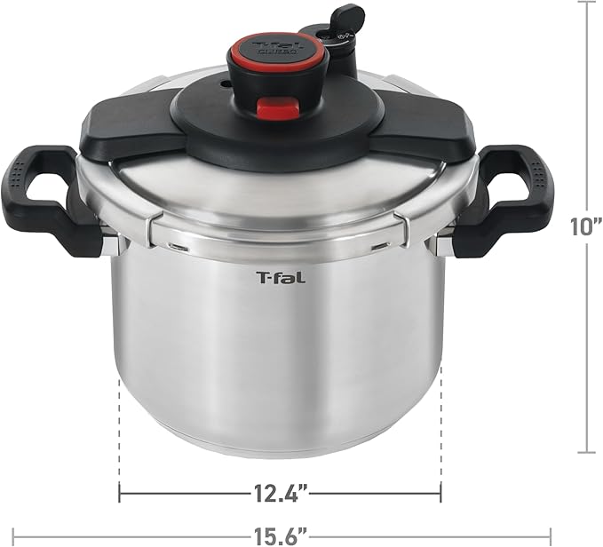 T-fal Clipso Stainless Steel Pressure Cooker, 6.3 Quart, Induction Cookware, Secure Locking System, One Hand System, Recipe Book Included, Pots and Pans, Kitchen, Silver