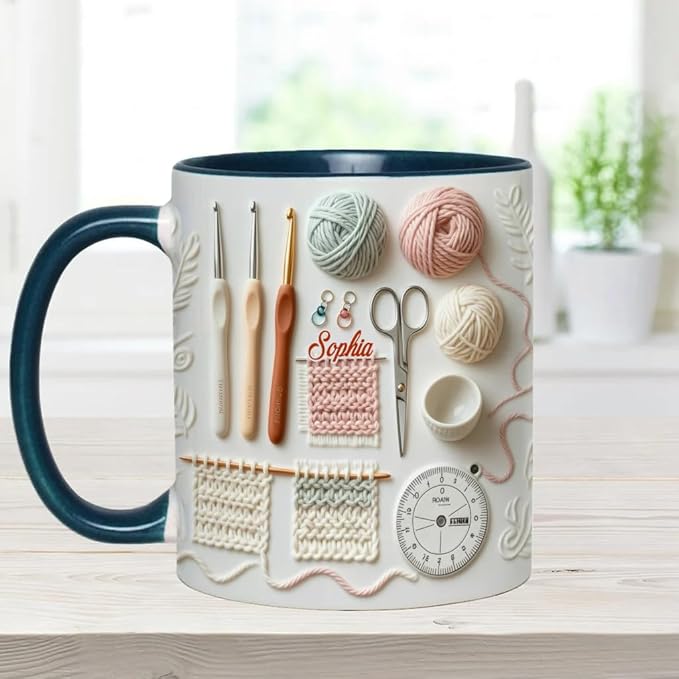 Love Crocheting - Personalized Accent Mug, Customized Crochet Coffee Mug for Women, Crocheting Women Coffee Cup, Personalized Knitting Mug for Mom Grandma, Crochet Lover Gifts on Christmas