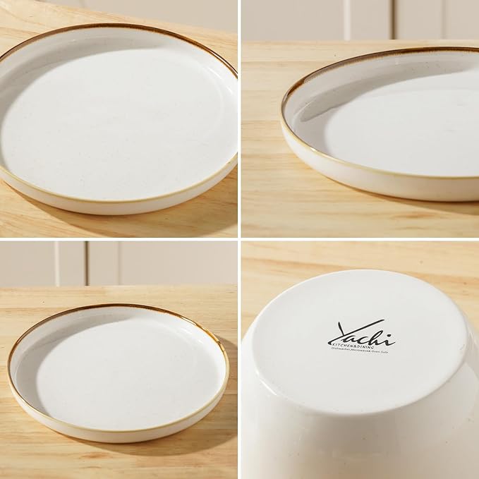 Yachi Plates and Bowls Sets, 12 Pieces Modern Porcelain Dinnerware Set for 4 Kitchen Dinner Set Ceramic Dishware Dishes Set Microwave and Dishwasher Safe, White, Series