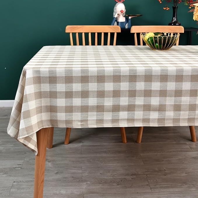 Gingham Tablecloth Rectangle Table Cloth Heavy Duty Cotton Checkered Table Cover for Spring Picnic Kitchen Dining(C-Beige, 52x120 inch)