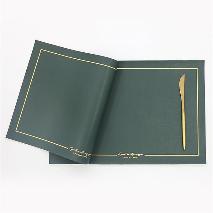 Leather PU Table Mats Set of 1/4/6 Heat Wipeable Waterproof Non-Slip Table Easy to Clean Modern Placemat(G Dark Green,45x30cm 4pcs)
