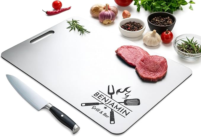 Personalized Titanium Cutting Board, Pure Titanium, Stainless Steel Premium Custom Engraved Chopping Board Gift for Men, Women, Birthday, Anniversary, Valentine Day, Kitchen Chefs & BBQ Grill Lovers