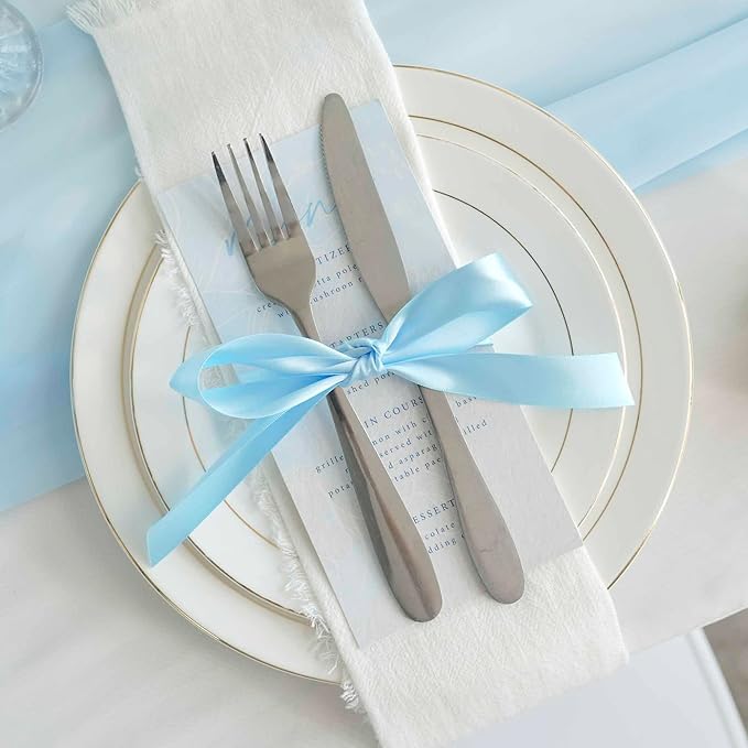 MEEDEE Blue Ribbon 1 Inch Light Blue Satin Ribbon Lux Double Faced Satin Ribbons by 50 Yards Polyester Blue Wrapping Ribbons for Crafts, Weddings, Flower Bouquet, Holiday Decorating