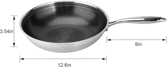 Hybrid Wok, 12 inch Wok with lid,Stainless Steel woks & Stir-fry pans Non Stick, PFOA Free Cookware, Dishwasher and Oven Safe, Compatible With Induction