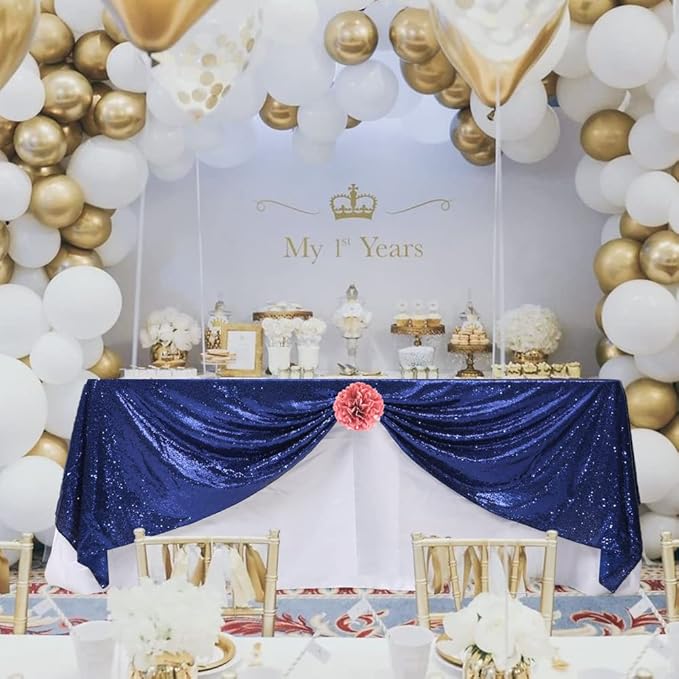 Eternal Beauty Navy Blue Tablecloth, 60x102 Inch Sequin Rectangle Table Cover for Cake Dessert Exhibition Party Birthday Events