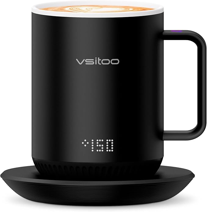 Vsitoo S3 12oz Heated Mug - Temperature Control Smart Mug with Mug Warmer, Perfect for Espresso, Auto-Sensing AI Heats Drinks to 120-150°F Hands-Free.Ideal for Home/Office/Gifts，White