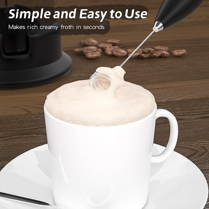 Electric Milk Frother, Handheld Battery Operated Foam Maker with Removable Head, Spiral Mixing Whisk for Coffee, Latte, Cappuccino, Hot Chocolate (White)