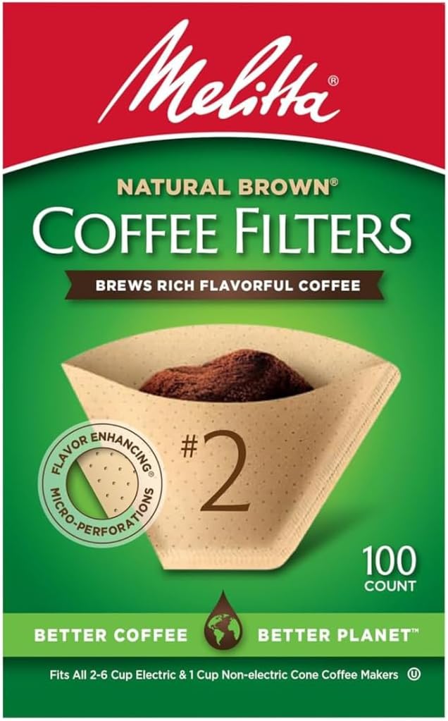 Melitta #2 Cone Coffee Filters, Natural Brown, 100 Count (Pack Of 6), 600 Total Filters - Fits all 2-6 Cup Cone Coffee Makers and 1-cup Pour-Over Brewers, Compostable, Tear-Resistant, Made in USA