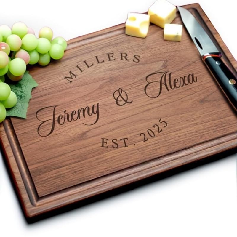 Straga Personalized Cutting Boards | Handmade Wood Engraved Charcuterie | Custom Wedding, Anniversary, Housewarming Gift for Couples or Newlyweds 026 NEW