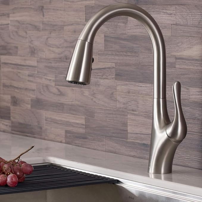 Kraus KPF-1674SFS Merlin Dual Function Pull, Faucets for Kitchen Sinks, Single-Handle, 16 Inch, Modern Spot Free Stainless Steel