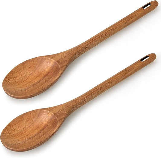 2 Pcs 12" Large Wooden Spoons for Cooking Utensils Set Acacia Wood Spatula Mixing Stirring Serving Spoon Spoons Long Handle Teak Spoon Kitchen Tools Big Spatula Bamboo Cooking Spoons Kitchen Utensil