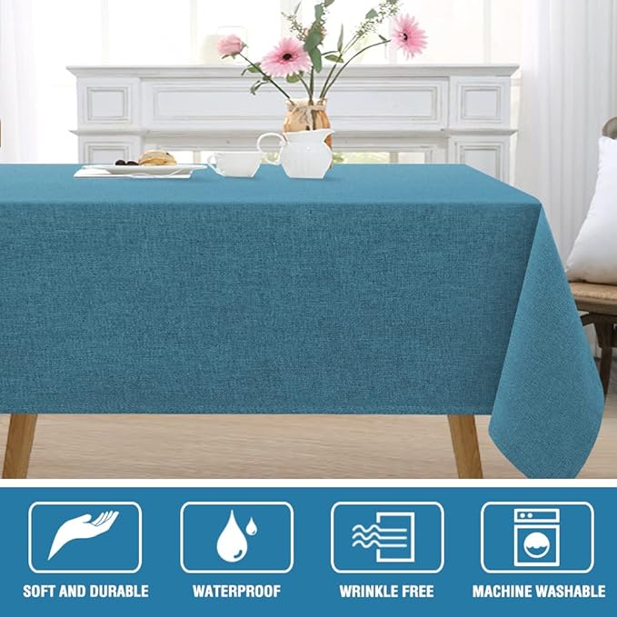 H.VERSAILTEX Linen Textured Tablecloth 60 x 102 Waterproof Decorative Table Cloth Spill-Proof Linen Look Cover for Party Table Extra Soft and Thick Fabric Wrinkle Free, Heather Storm Blue