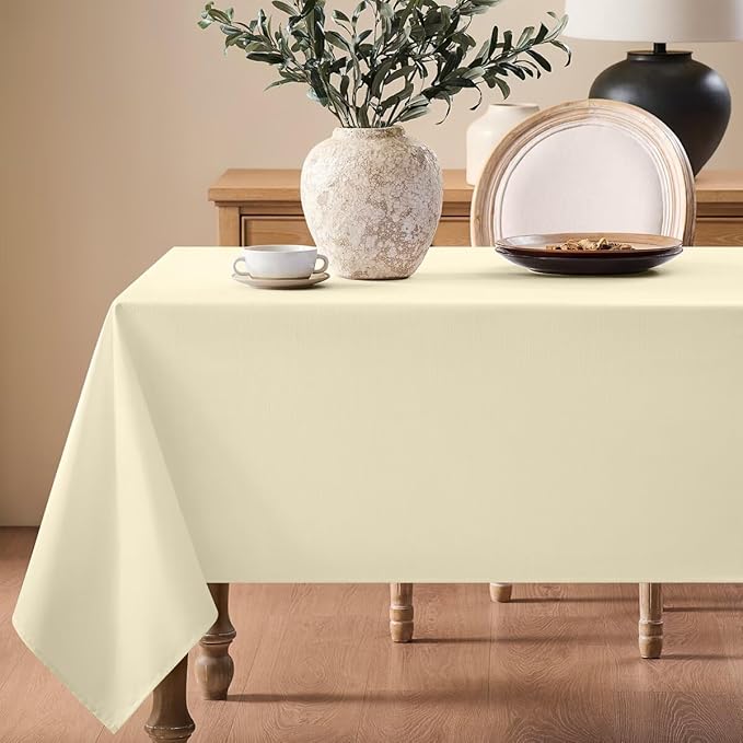 Faux Linen Tablecloths for Rectangle Tables, Burlap Textured Table Cloths Washable Farmhouse Table Cover Water Resistant for Dining, Wedding, Outdoor(Ivory, 60"×120")