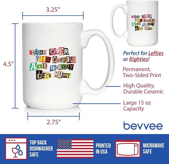 Bevvee Coffee Ransom Note Coffee Mug - Funny Sarcastic Coffee Mug Gifts for Coffee Lovers - Large 15oz White Ceramic