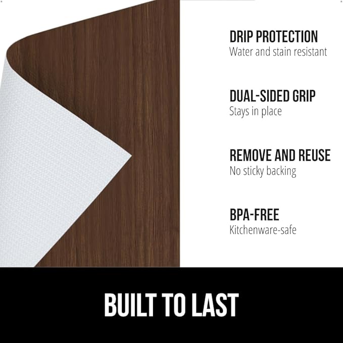 GORILLA GRIP DripGuard Shelf Liner, Non Adhesive Drawer and Kitchen Cabinet Protector, Slip Resistant BPA Free Smooth Surface Plastic Liners for Cabinets, Bathrooms, Closets, 17.5x240 Inch, Wood
