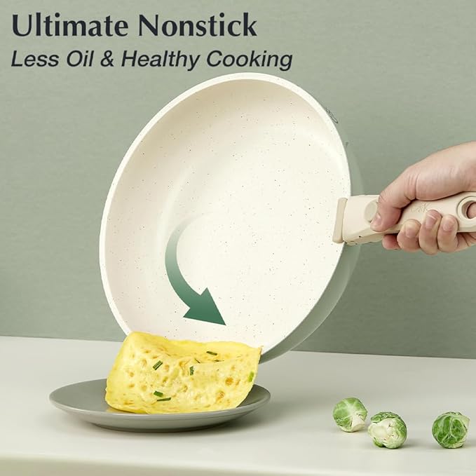 KOCH SYSTEME CS 17 PCS Pots and Pans Set, Nonstick Cookware Set Detachable Handle, Induction Kitchen Cookware Sets Non Stick with Removable Handle, RV cookware set, Green