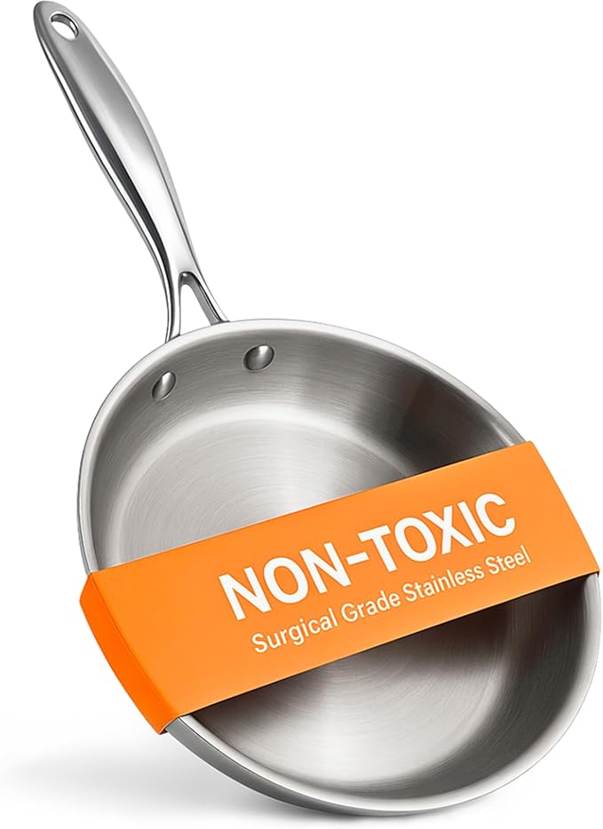 Ziruma Non-Toxic 11" Surgical Grade Stainless Steel Frying Pan, Fully Clad for Fast & Even Heat, PFOA-Free, Induction Compatible, Oven Safe to 500°F