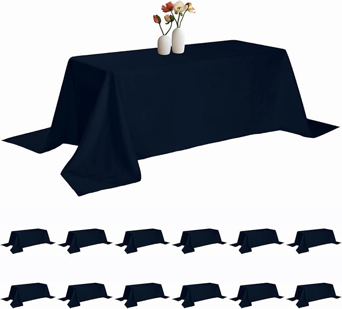 12 Pack Rectangle Tablecloth 90 x 132 Inches Navy Table Cloth Stain and Wrinkle Resistant Washable Polyester Fabric Table Cover for Party, Wedding and Banquet Decoration