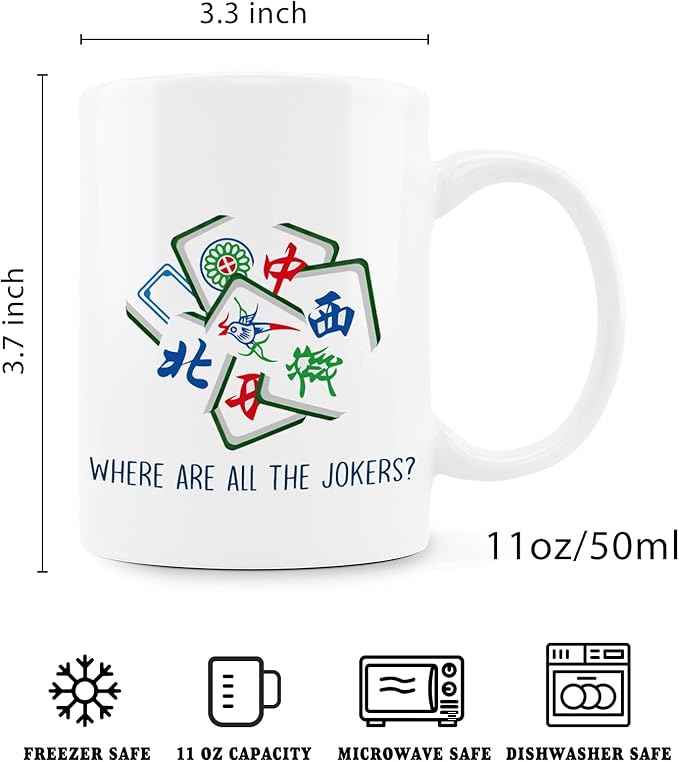 Mahjong Accessories Mug, Mahjong Gifts for Women Coffee Cup Ceramic, Gifts for Mah Jong Players Lovers, Mahjong Themed Gift Ceramic Coffee Tea Mug 11 oz