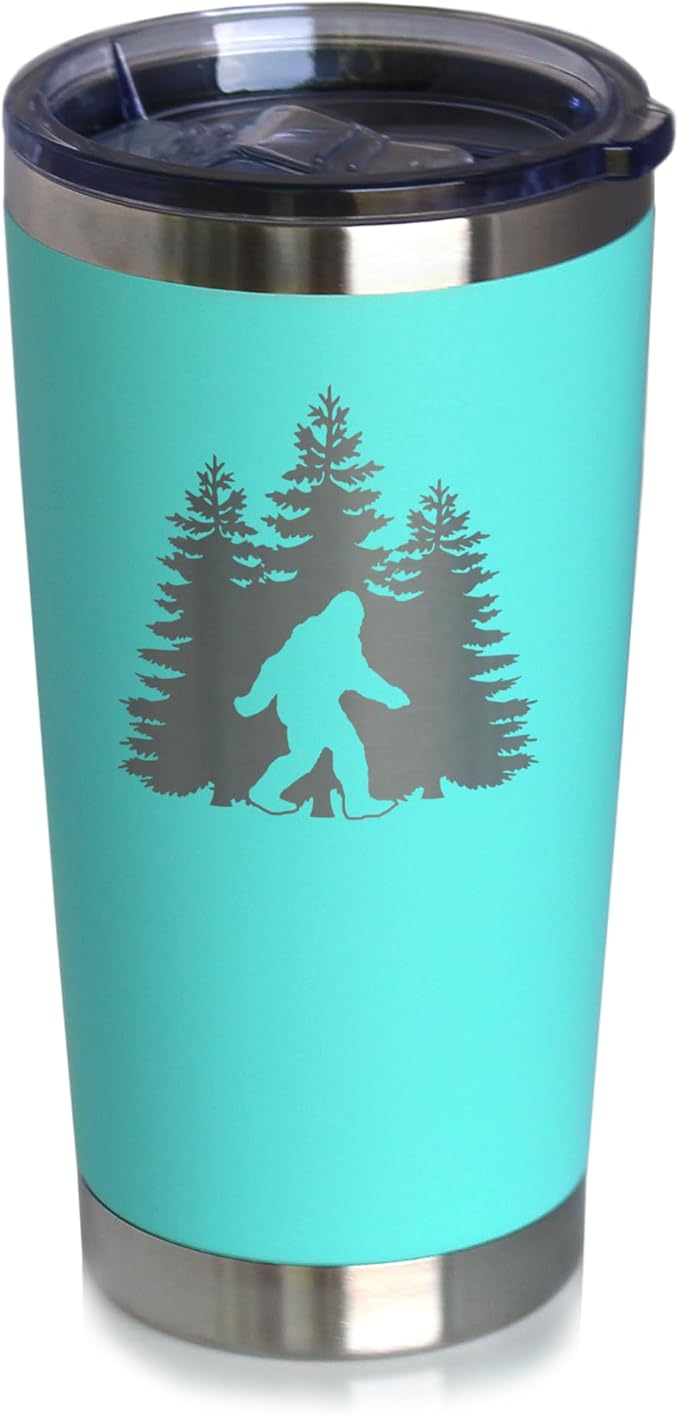 Bevvee Bigfoot - Insulated Coffee Tumbler Cup with Sliding Lid - Stainless Steel Insulated Mug - Funny Bigfoot Gifts for Sasquatch Enthusiasts - Teal