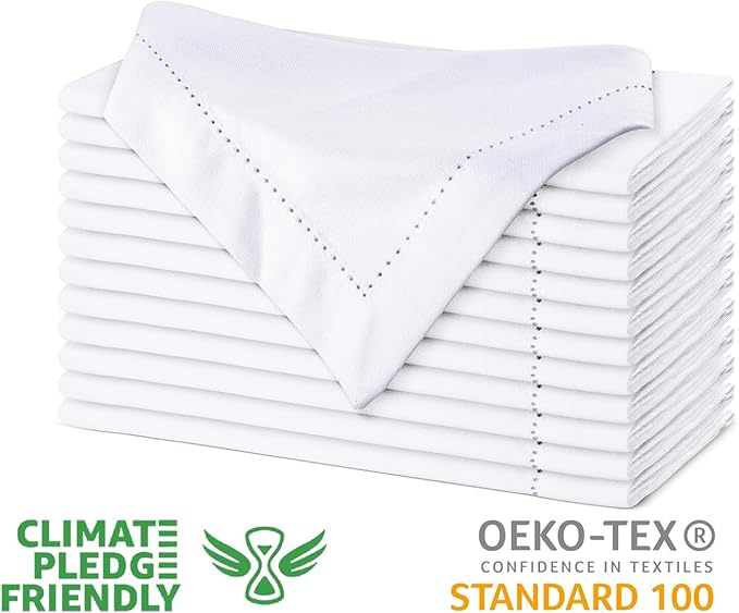 Urban Villa Cloth Napkins White Hemstitch Dinner Napkins Set of 12 (20X20) 100% Cotton Absorbent Washable Durable Reusable Ideal for Hotel Collection Farmhouse Parties Restaurant Lunch Dinner Napkins