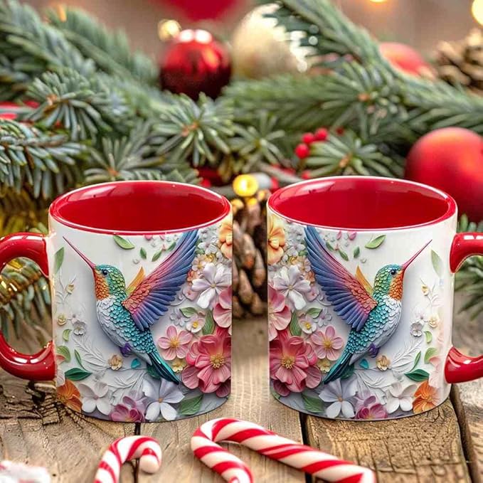 Hummingbird Christmas Coffee Mugs - Hummingbird Christmas Mugs for Women Men Dad Mom Kids Adults - Birthday Xmas Gifts for Friends Coworkers Bird Lovers - 11oz Printed Ceramic Coffee Cups