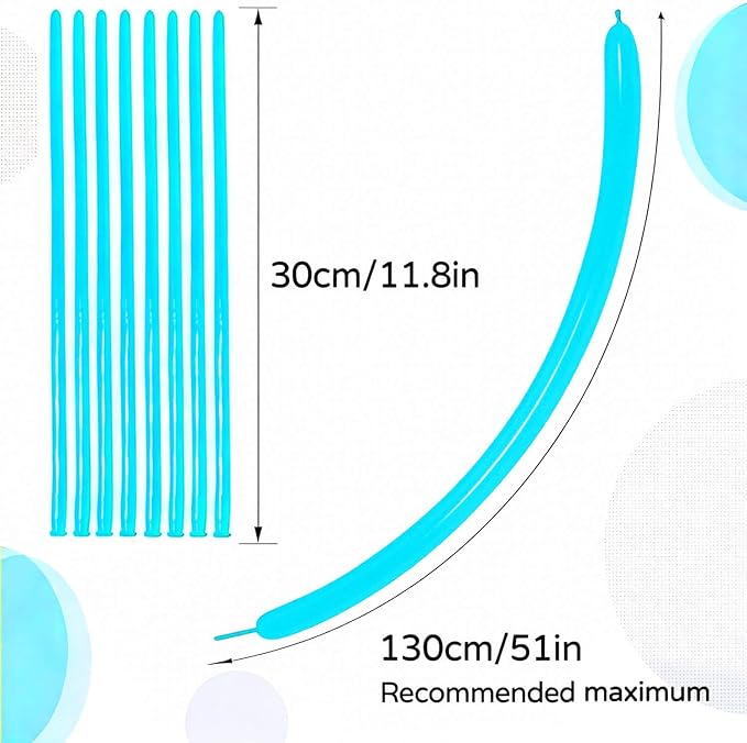 KAWKALSH 260 Teal Blue Long Balloons for Balloon Garland Thickening Skinny Latex Twisting Animals Modeling Christmas Birthday Wedding Party Festival Decorations 100pcs