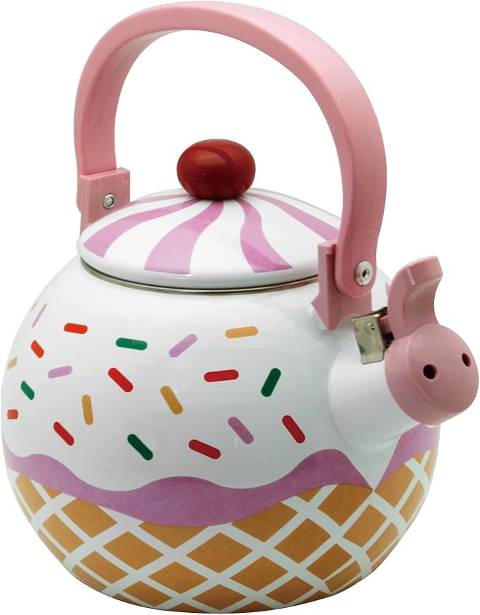 Whistling Tea Kettle Enamel on Steel Teakettle, Supreme Housewares Strawberry Cupcake Design Teapot Water Kettle Cute Kitchen Accessories Teteras, 1.7 Quart
