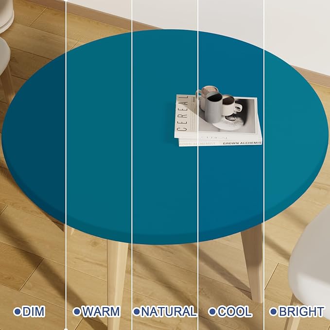 Round Spandex Tablecloth, Elastic Fitted Waterproof Tablecloths for 57"-68" Tables, Stretch Washable Picnic Table Cover for Camping, Dining, Indoor and Outdoor,Peacock Blue